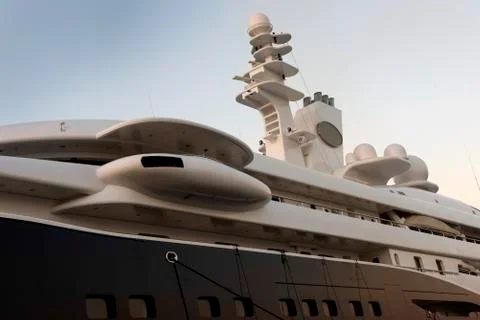 Radar,communication and Navigation system tower on a luxurious yachts. Stock Photos