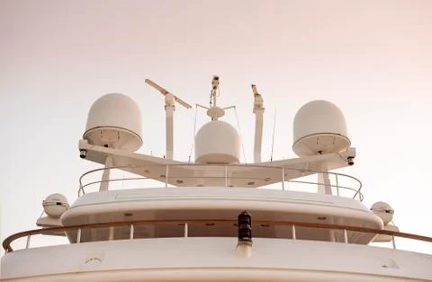 Radar,communication and Navigation system tower on a luxurious yachts. Stock Photos