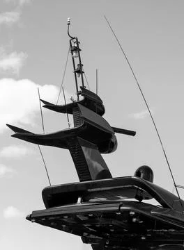 Radar,communication and Navigation system tower on a luxurious yachts. Stock Photos
