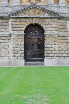 Radcliffe Camera facade &amp; gate close-up, Oxford, United Kingdom. Stock Photos