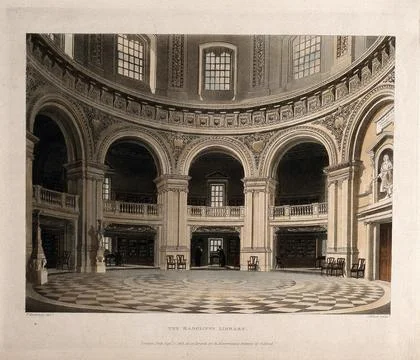 Radcliffe Camera, Oxford: interior of the library showing study areas. Colo.. Stock Illustration
