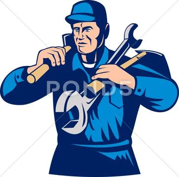 Radesman handyman worker carrying tools Stock Illustration