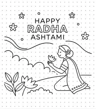 Radha Jayanti celebration concept vector featuring Goddess Radha, lotus flower, Ilustración de archivo