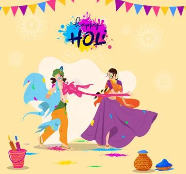 Radha Krishna playing Holi Stock Illustration