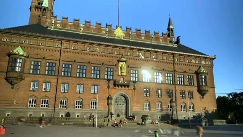 Radhuspladsen, Copenhanen city hall square, hyper lapse. Time lapse video. Stock Footage