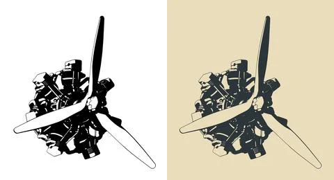 Radial aircraft engine illustrations Stock Illustration