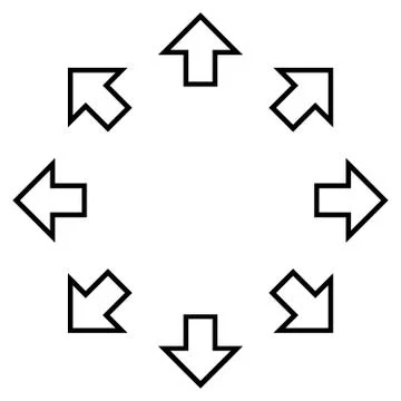 Radial Arrows Thin Line Vector Icon Stock Illustration