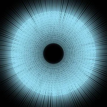 Radial binary theme symbolic hard disc made of circular binary code in bla... Foto stock