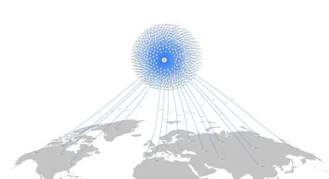 Radial Blue Data Network above World Map Vector Diagram Stock Illustration