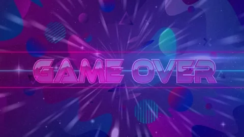 Radial burst starting, GAME OVER text emerging, gaining sheen, forming retro Stock Footage 334321889