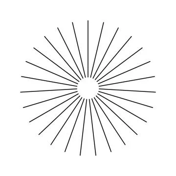 Radial circle black lines. Circular lines design element. Symbol of Sun star Stock Illustration
