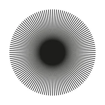 Radial circle lines backdrop. Circular black lines element. Symbol of Sun star Stock Illustration
