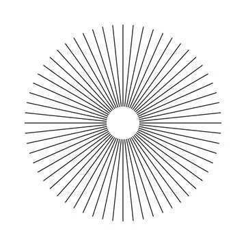 Radial circle lines. Circular lines element. Outlined symbol of Sun star rays. Stock Illustration