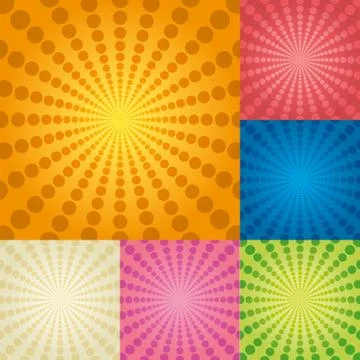 Radial circles background in six soft colors. Stock Illustration
