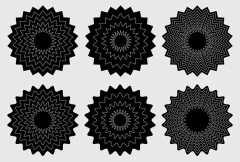 Radial contour elements with distorted decorative with jagged edges. Stock Illustration