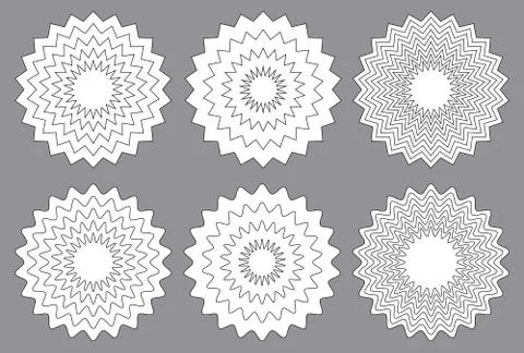 Radial contour elements with distorted decorative with jagged edges. 스톡 일러스트
