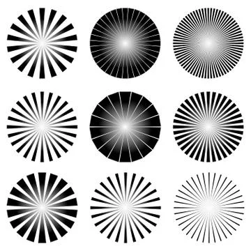 Radial Elements Set. Starburst or Sunburst Backgrounds, Rays Template 스톡 일러스트