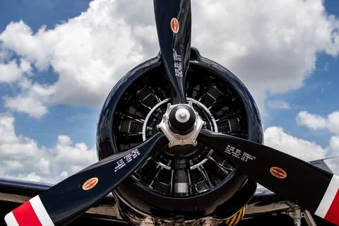 Radial Engine and Propeller Close-Up Against Blue Sky Florida Airshow Stock Photos
