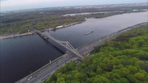 Radial flight across the bridge Stock Footage 64373724