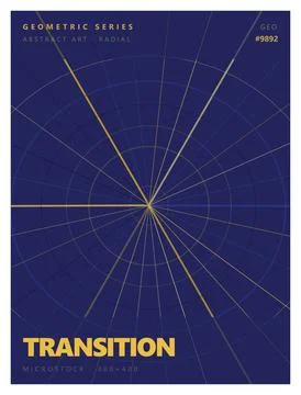Radial geometric grid background with gold perspective lines on dark blue. Stock Illustration