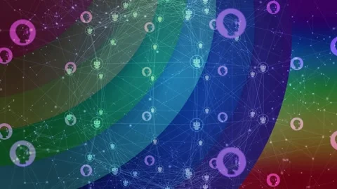 Radial gradient shifting right, mesh getting denser, avatar nodes pulsing, Stock Footage 334744334