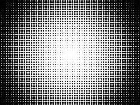 Radial halftone pattern texture. Vector black and white radial dot gradient b Illustrazione stock