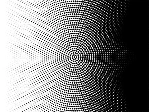 Radial halftone pattern texture. Vector black and white radial dot gradient b Stock Illustration