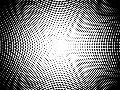 Radial halftone pattern texture. Vector black and white radial dot gradient b Stock Illustration