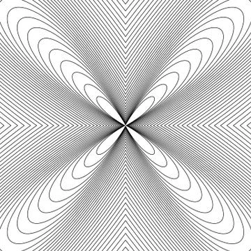 Radial lines with deformation effect. Radiating distorted mesh, grid Illustrazione stock