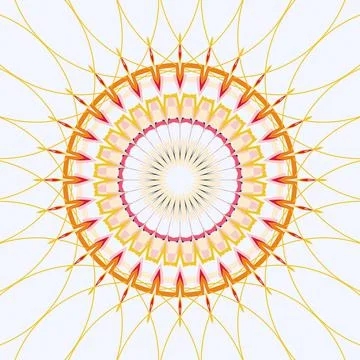 Radial mandala composition in deep sea, burnt orange, maize yellow, cloud white, Stock Illustration
