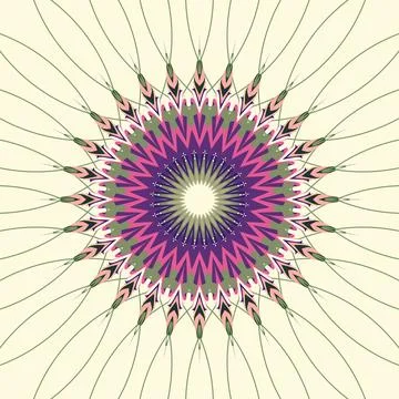 Radial mandala composition in gradient evergreen moss tones with cornsilk, olive Stock Illustration