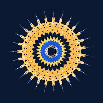 Radial mandala composition with mango, maize, ivory, periwinkle, peach mist, sun Stock Illustration