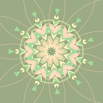 Radial mandala composition rendered in melon skin, daisy yellow, chartreuse, spr Stock Illustration