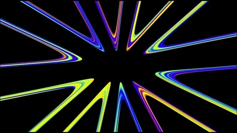 Radial neon spikes forming dynamic symmetrical loop animation background Video stock 334344635