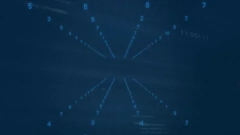Radial numeric pattern pulsing outward on data pulse, scan bands shifting, Stock Footage 329473131