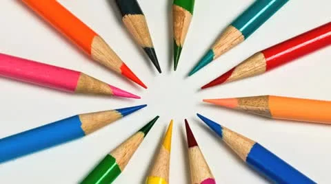 Radial pattern of colored pencil crayons Видео 20544440