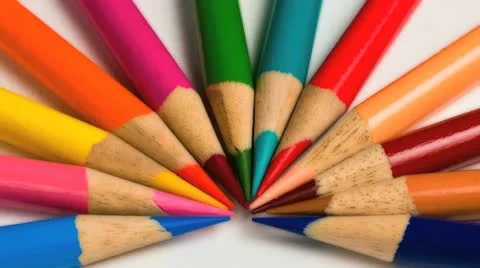 Radial pattern of colored pencil crayons Stock Footage 20544454
