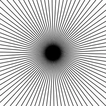 Radial, radiating straight thin lines. Circular black and white abstract mini Stock-Illustration