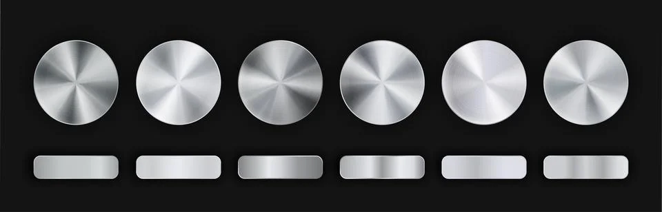 Radial realistic gradient silver metallic pack isolated on black background with Stock Illustration
