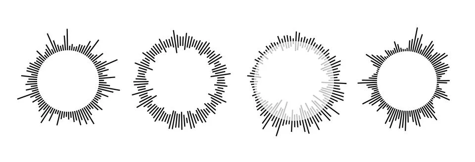 Radial sound wave pattern collection. Circular audio, music or voice icon set 库存插图