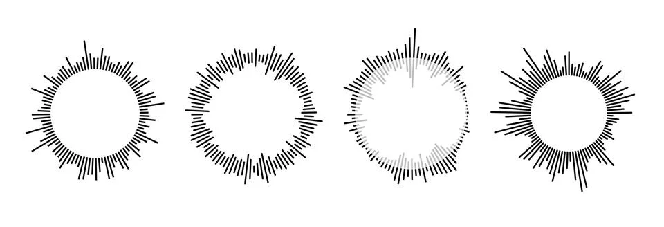 Radial sound wave pattern collection. Circular audio, music or voice icon set Stock Illustration