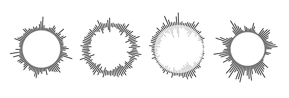 Radial sound wave pattern set. Circular audio, music or voice icon collection Stock Illustration