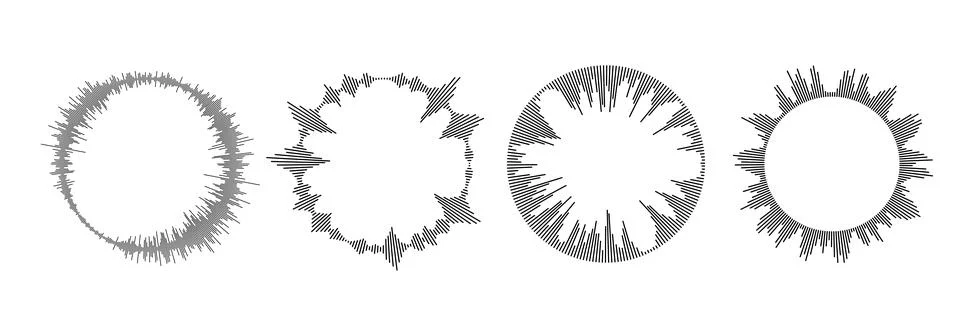 Radial sound wave pattern set. Circular audio, music or voice icon collection Stock Illustration