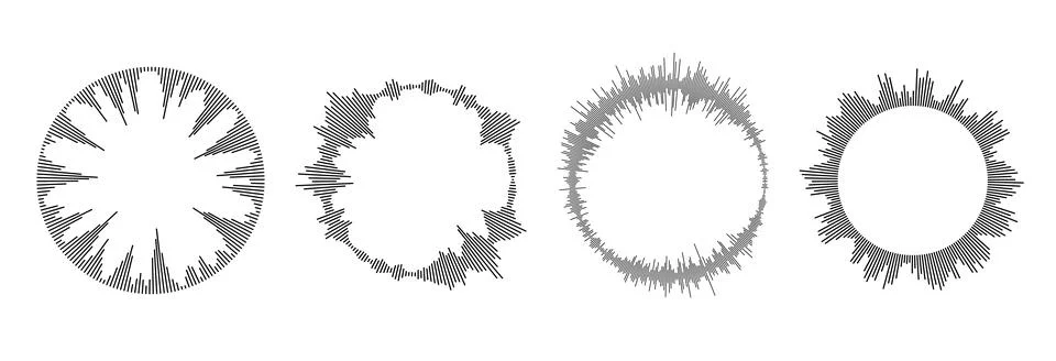 Radial sound wave pattern set. Circular audio, music or voice icon collection Stock Illustration