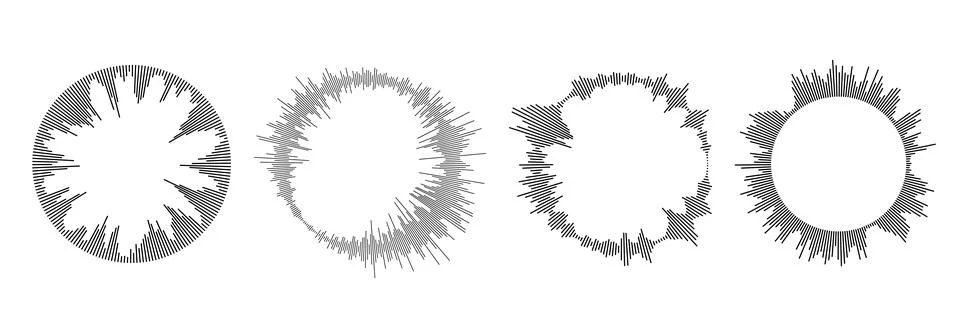 Radial sound wave pattern set. Circular audio, music or voice icon collection 库存插图