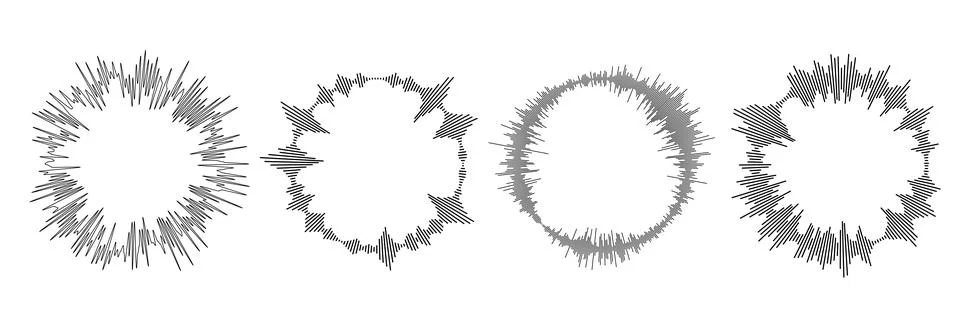 Radial sound wave ray pattern set. Circle sun burst beams collection. Circular Stock Illustration