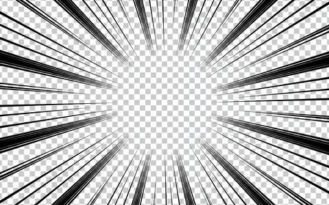 Radial speed lines for comic books on transparent background. Vector illust.. Stock Illustration