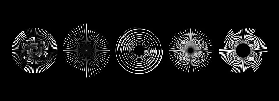 Radial spiral pattern set. Circular spinning speed lines form collection イラスト素材