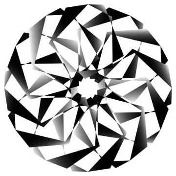 Radial, spirally geometric decorative element - Abstract monochrome shape. Stock Illustration