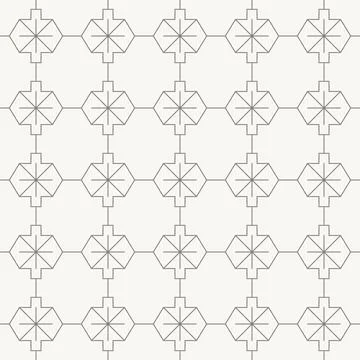 Radial star nodes in hexagonal grid seamless pattern in minimal line design Stockillustratie